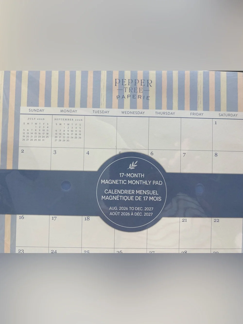 OCS ❤️ 2026-2027 Magnetic Monthly Pad Calendar Subtle Stripes New